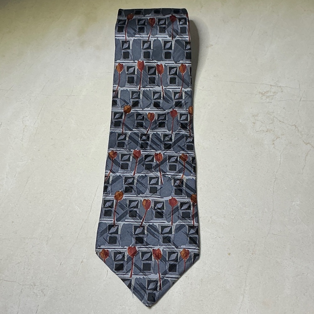 GEORGE MACHADO, Elegant Gray and Rust Silk Men's Tie